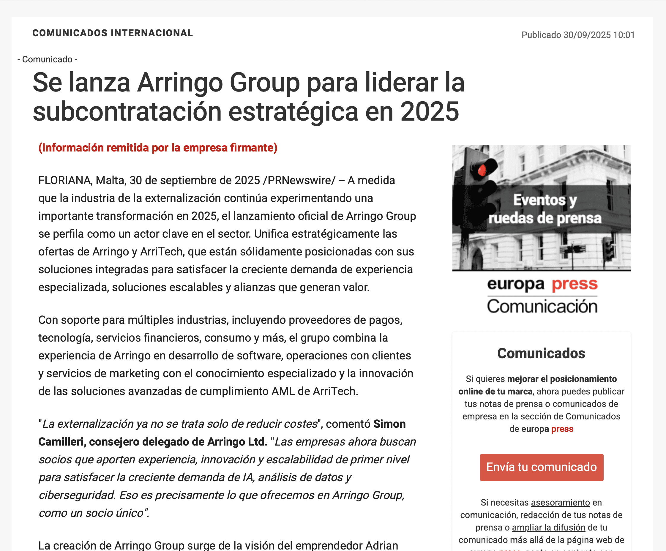 News Europa Press Article